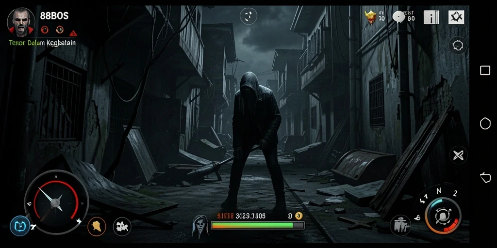 Screenshot gameplay 88BOS yang menampilkan suasana seram dan menegangkan.