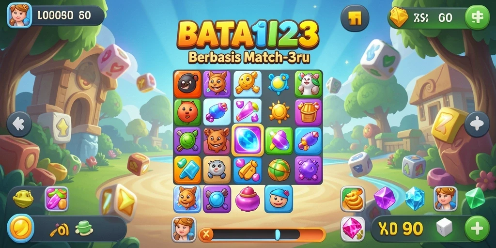 Screenshot gameplay BATA123 menampilkan level seru Match-3.