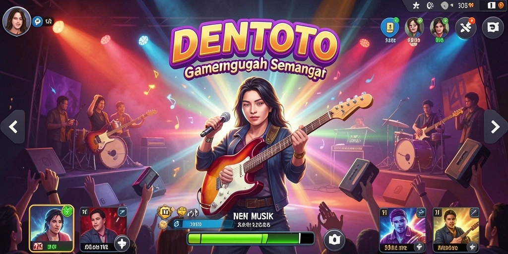 Tampilan gameplay DENTOTO yang menarik dengan berbagai genre musik.