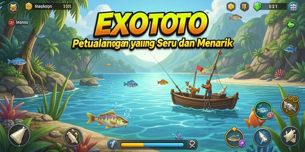 Tangkapan ikan yang besar dengan latar belakang laut yang indah dalam EXOTOTO.