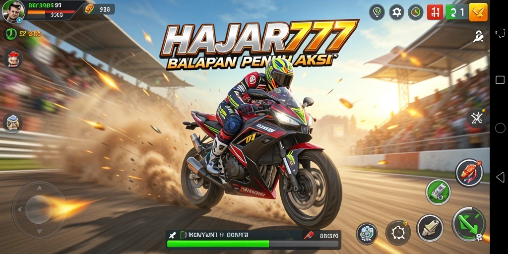 Tampilan gameplay balapan motor yang mendebarkan di HAJAR777.