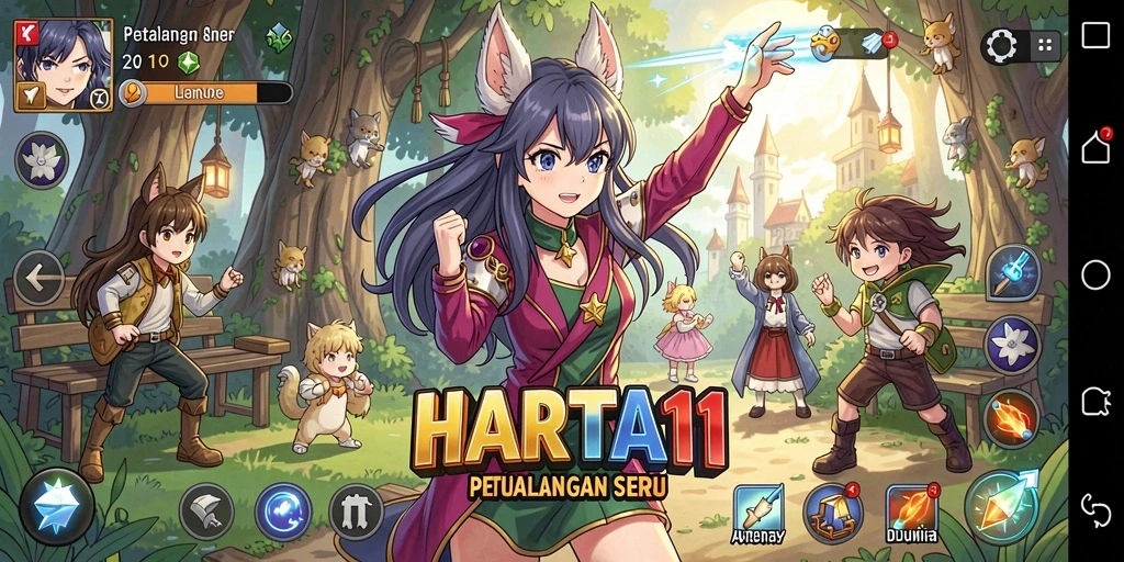 Tampilan gameplay HARTA11 yang mendebarkan dengan karakter anime favorit.