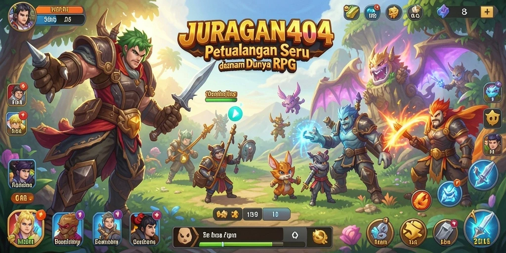Screenshot utama menampilkan aksi seru dari gameplay RPG JURAGAN404.