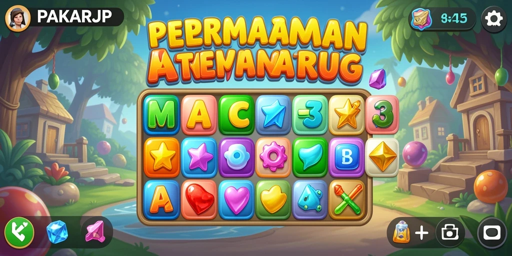 Tampilan gameplay Match-3 yang memukau dan penuh warna di PAKARJP.