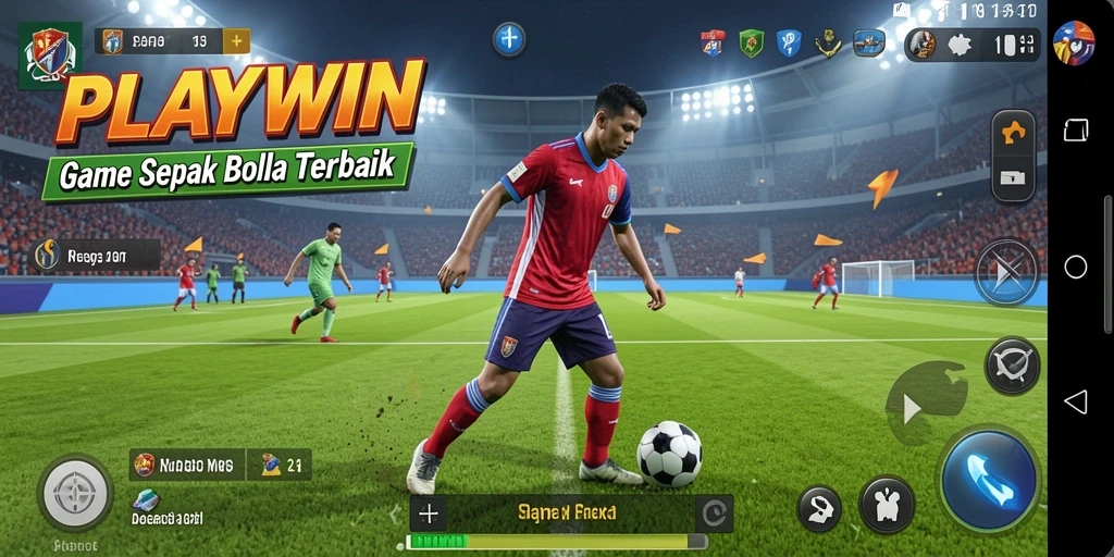 Screenshot menunjukkan gameplay mendebarkan dari pertandingan sepak bola.