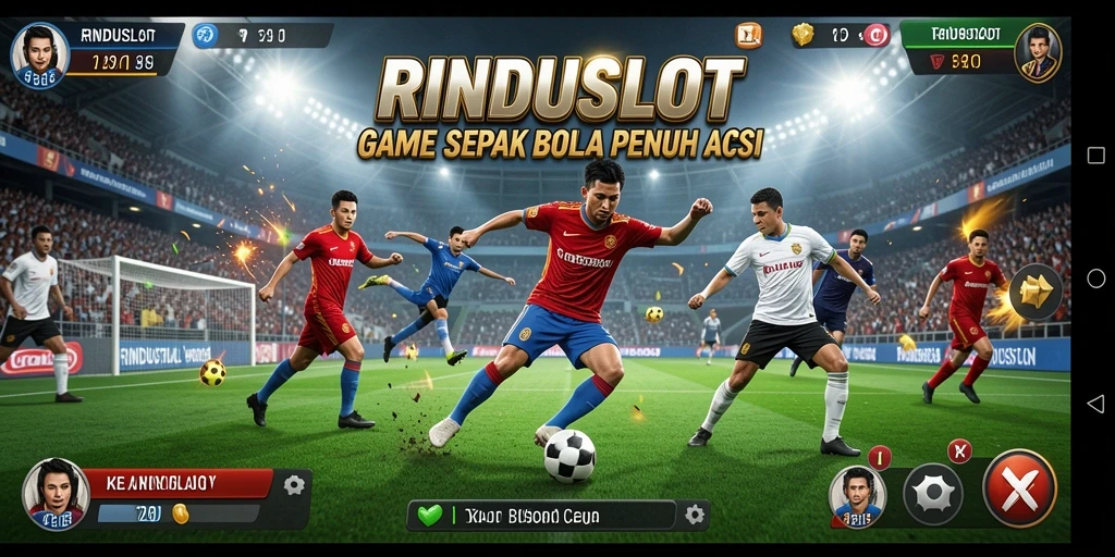 Tampilan gameplay seru RINDUSLOT di lapangan sepak bola.
