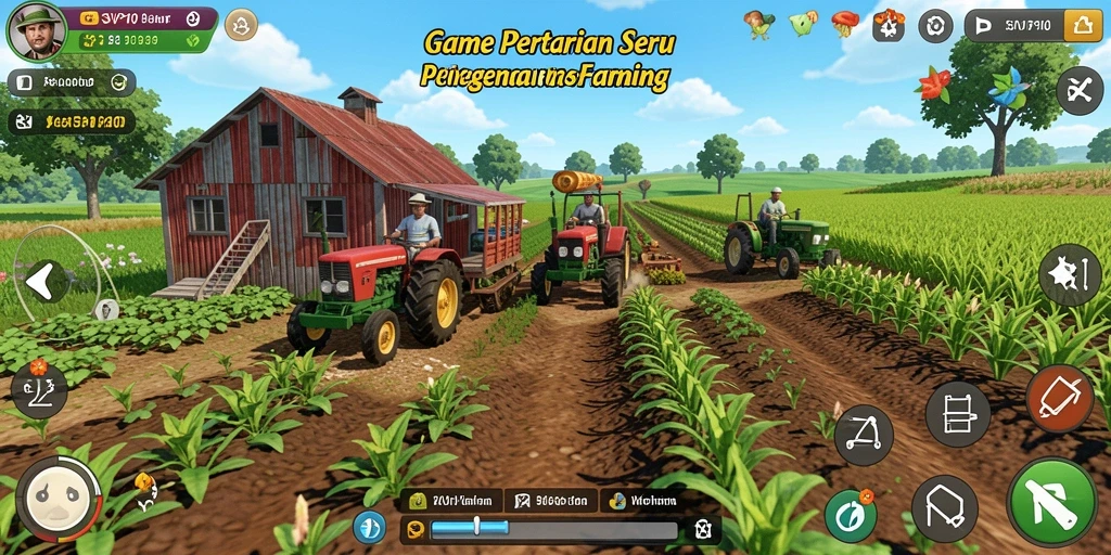 Tampilan gameplay SVIP10 dengan ladang yang subur dan hewan ternak.