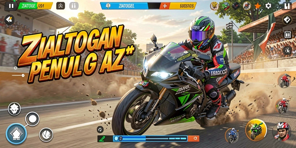 Tampilan gameplay ZIATOGEL yang mengesankan dalam balapan motor.